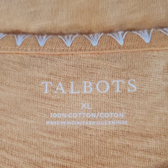 Talbots Embroidered Floral Square Neck Short Sleeve Top Size XL Slub Knit Cotton - Picture 8 of 11